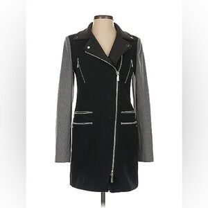 Dawn Levy Black Grey ColorBlock Wool Cashmere Blend Coat Size XS